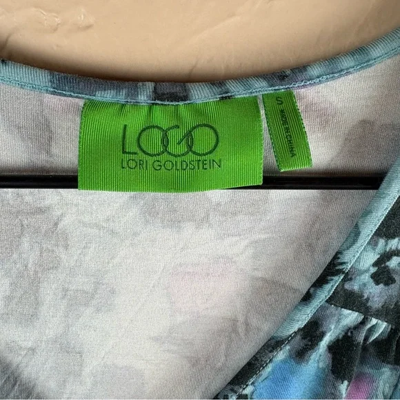 LOGO Lori Goldstein Blue Animal Print Knit Dress Small Pockets 3/4 sleeves - Picture 8 of 9